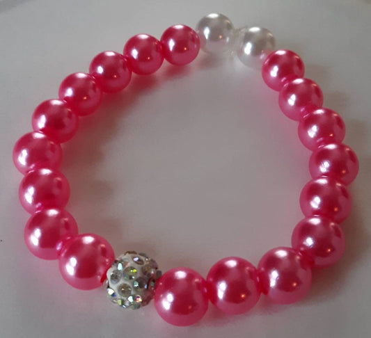 Bright Pink White Pearl Sparkle Bracelet