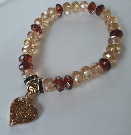Chocolate Collection: Sparkly Cream and Brown beaded Heart Bracelet