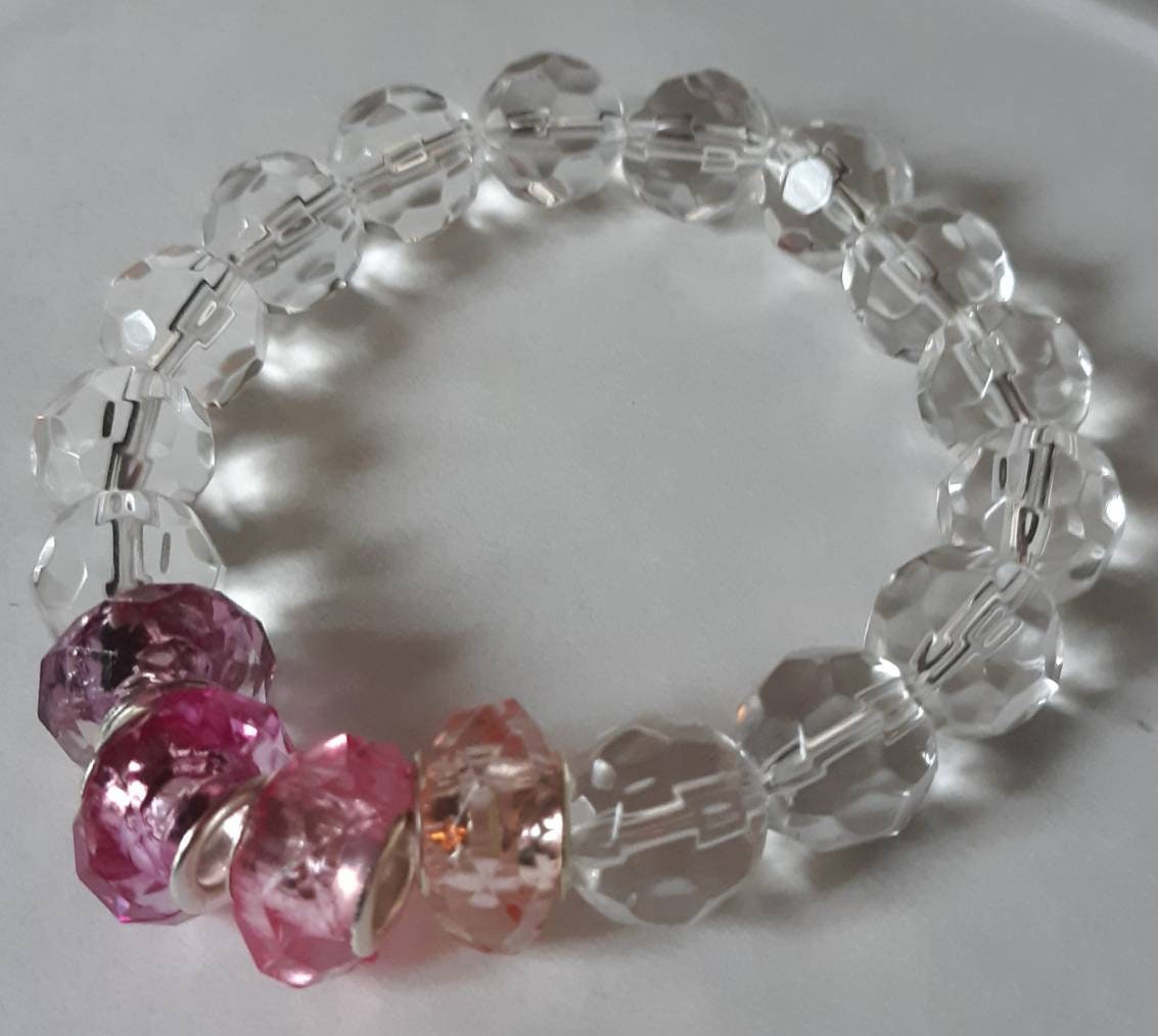 Chunky Clear and Pink Beaded Sparkle Bracelet