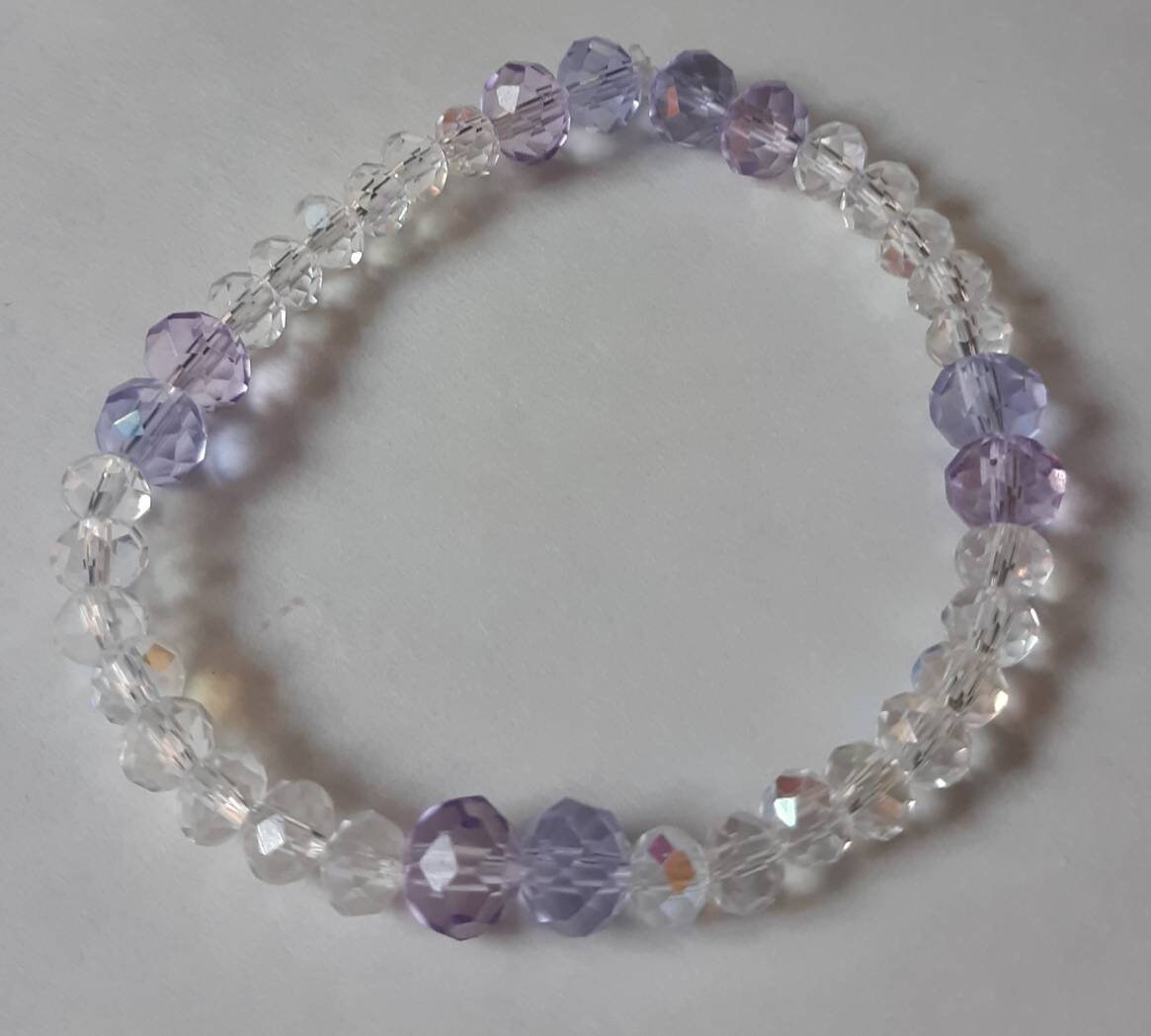 Sparkly Clear and purple beaded bracelet.