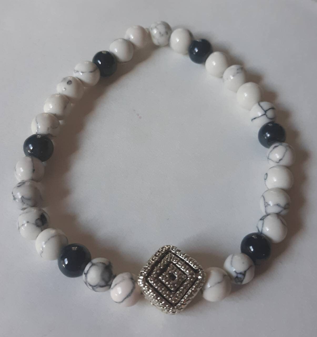 Marble White and Grey Bracelet with Silver accent
