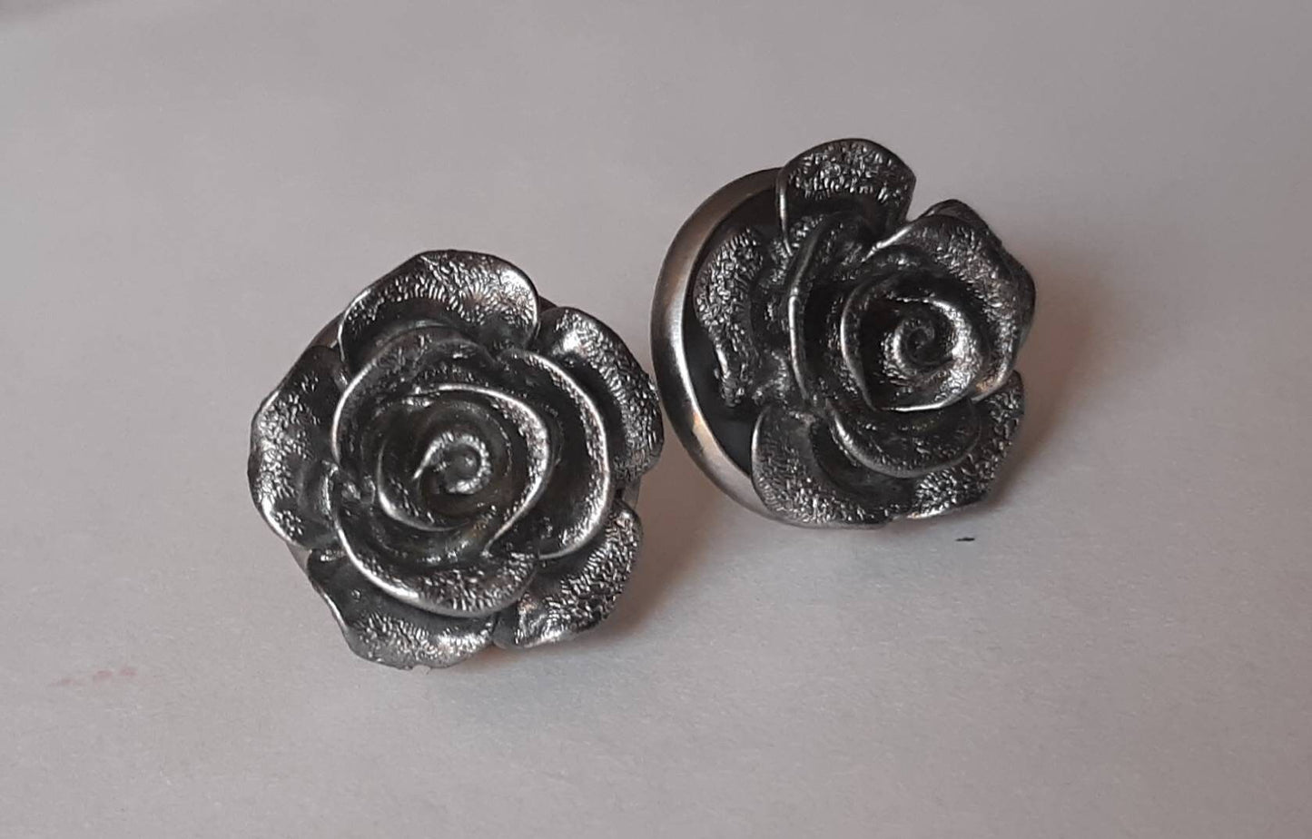 Silver or Blue Metallic Flower Earring and Ring Set
