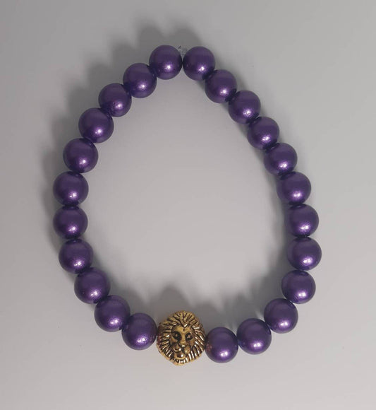 Royal Purple Gold Lion Beaded Bracelet