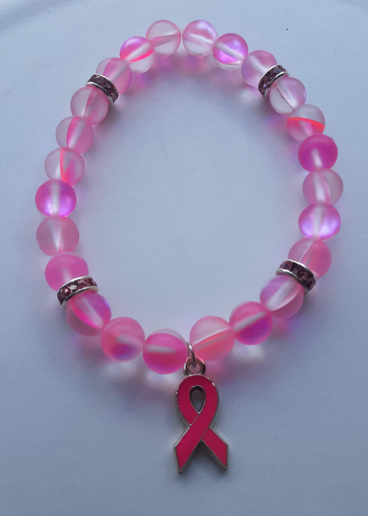 Breast Cancer Awareness Bracelet Pink Mermaid Glass
