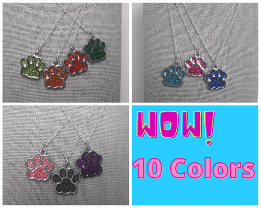 Multicolored Sparkly Paw Print Necklace