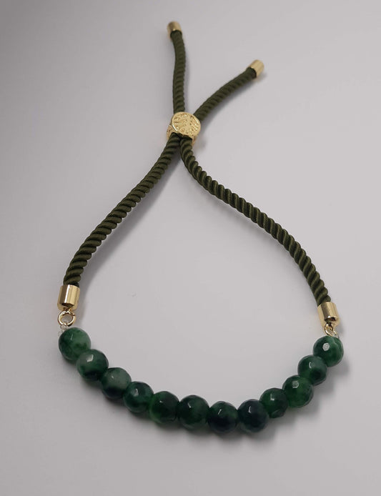 Men's Green Beaded Slider Bracelet