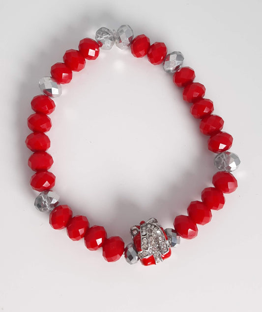 Holiday Christmas Present Red and Silver Beaded Charm Bracelet