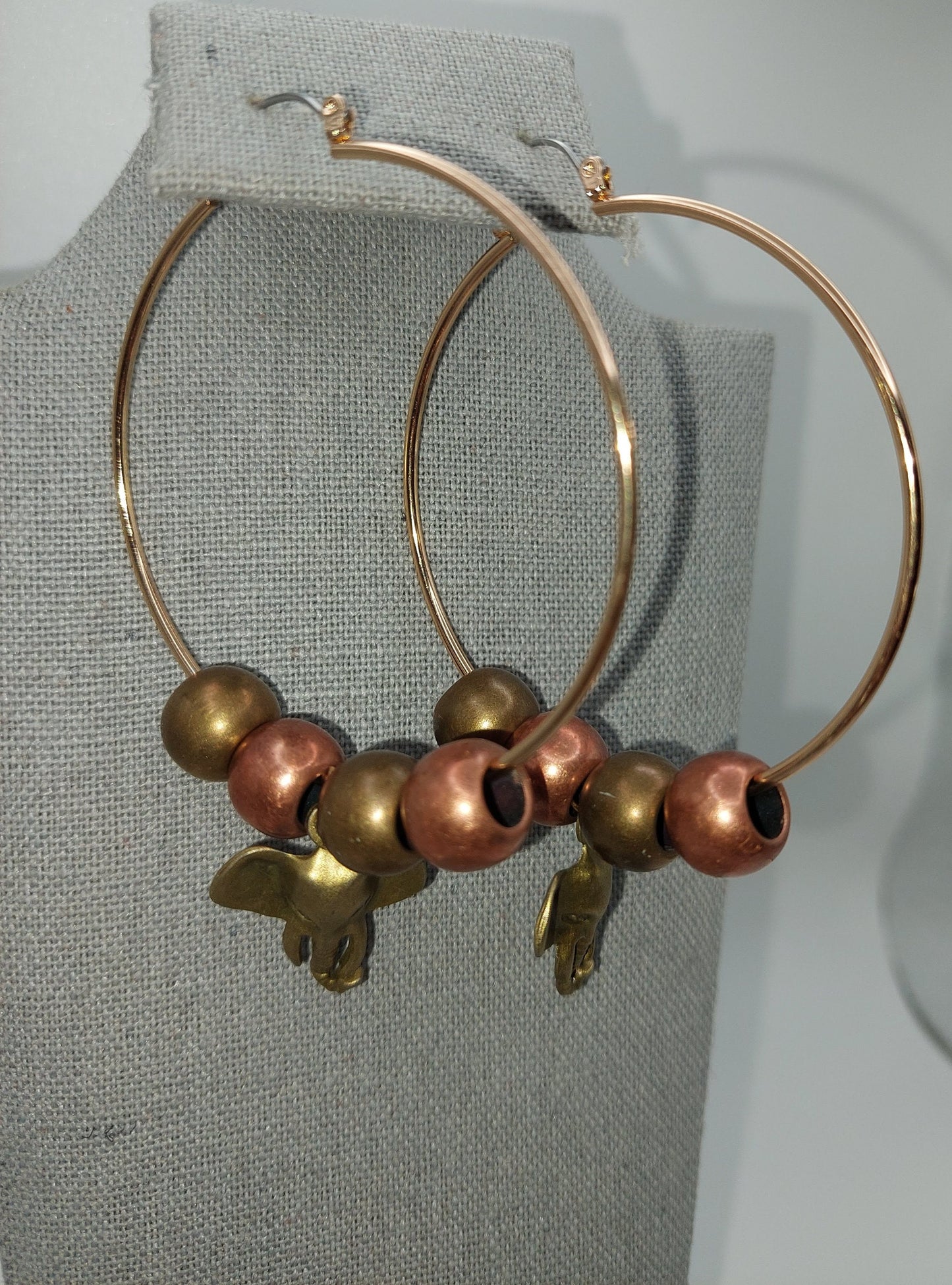 Bronze and Gold Beaded Elephant Earrings