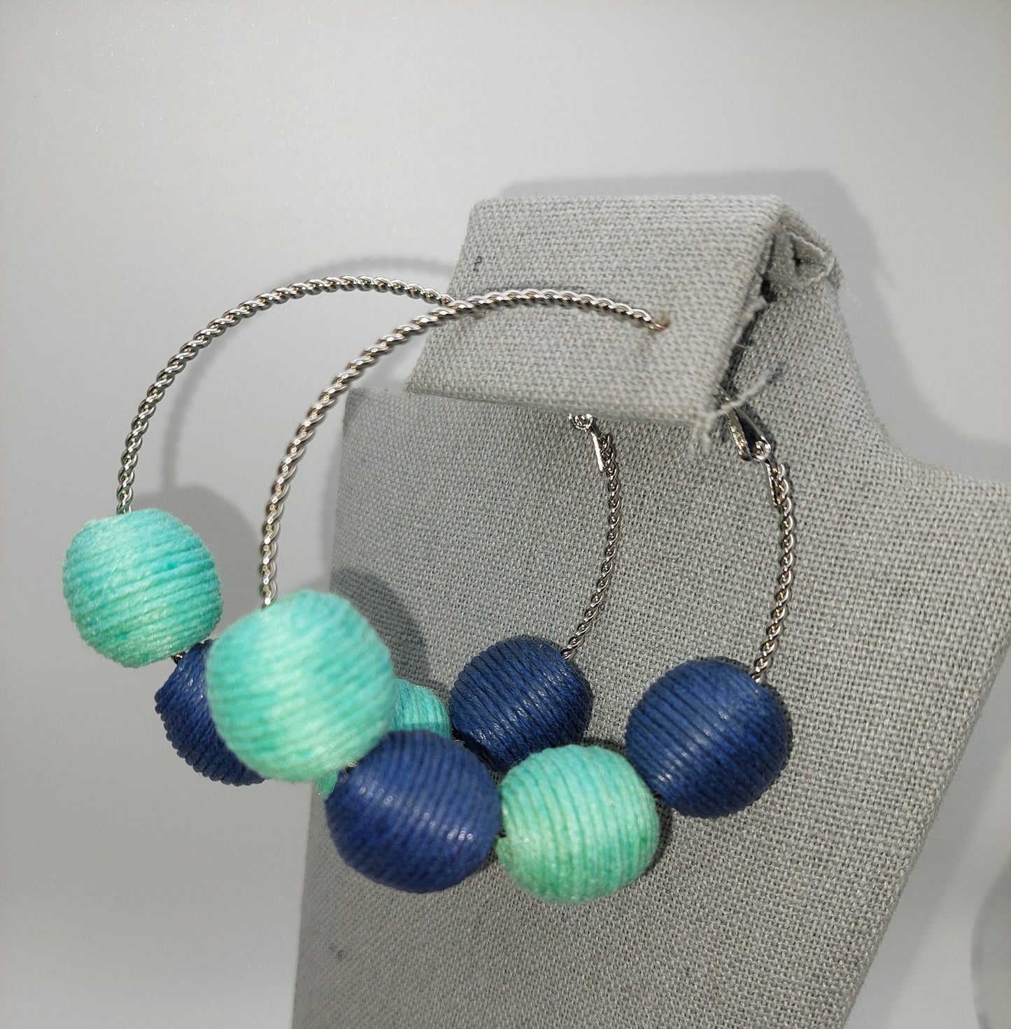 Light and Dark Blue Beaded Hoop Earrings