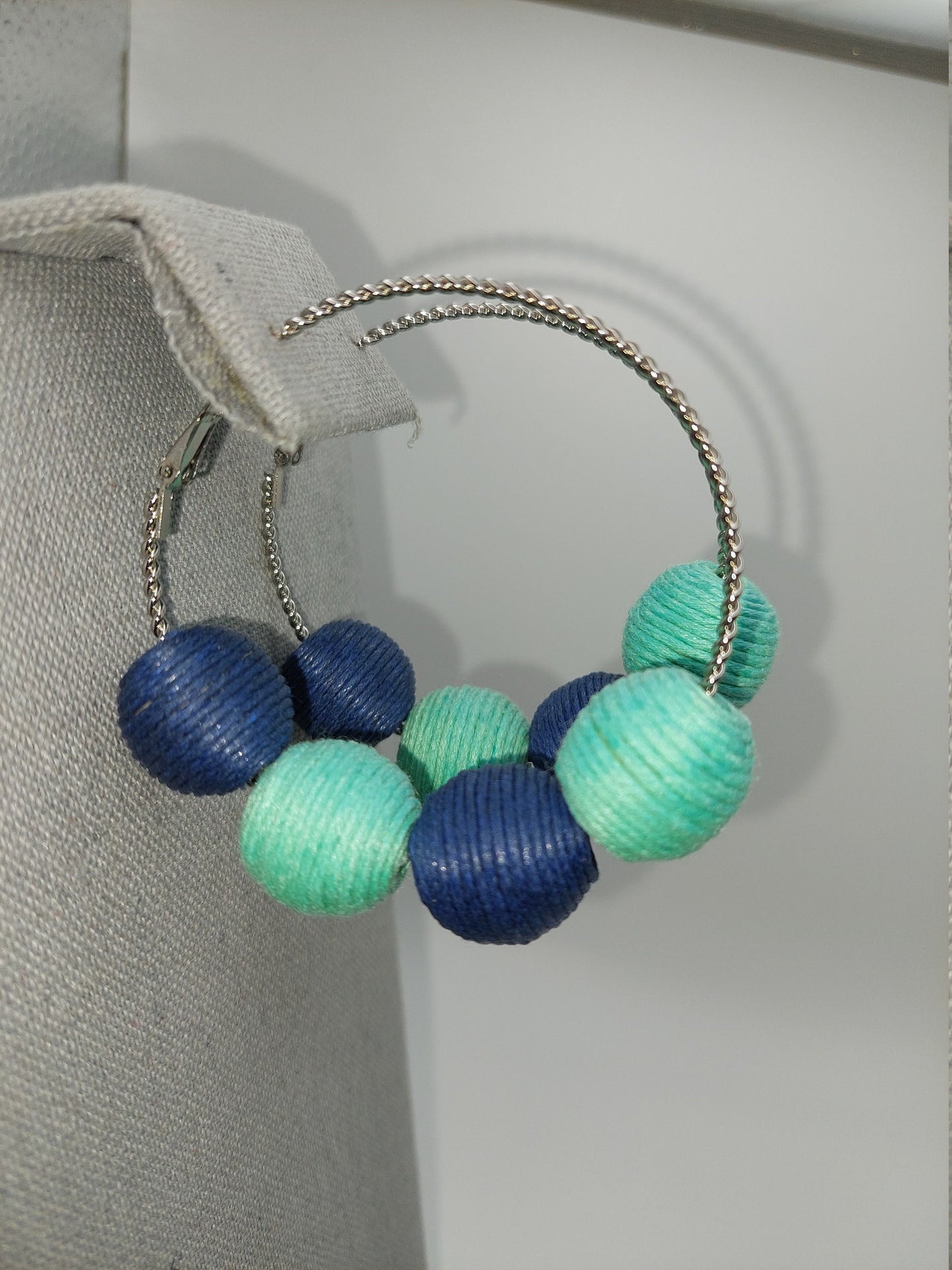 Light and Dark Blue Beaded Hoop Earrings