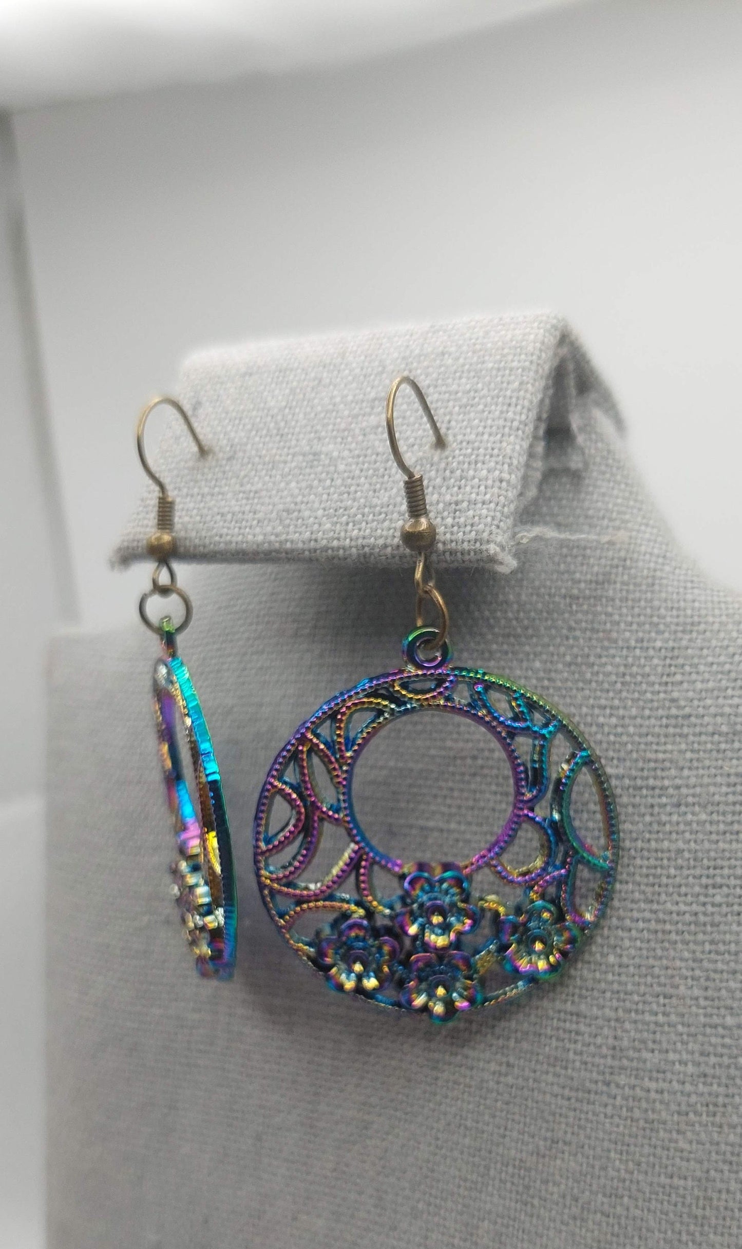 Multicolored Metallic Hoop Floral Earrings