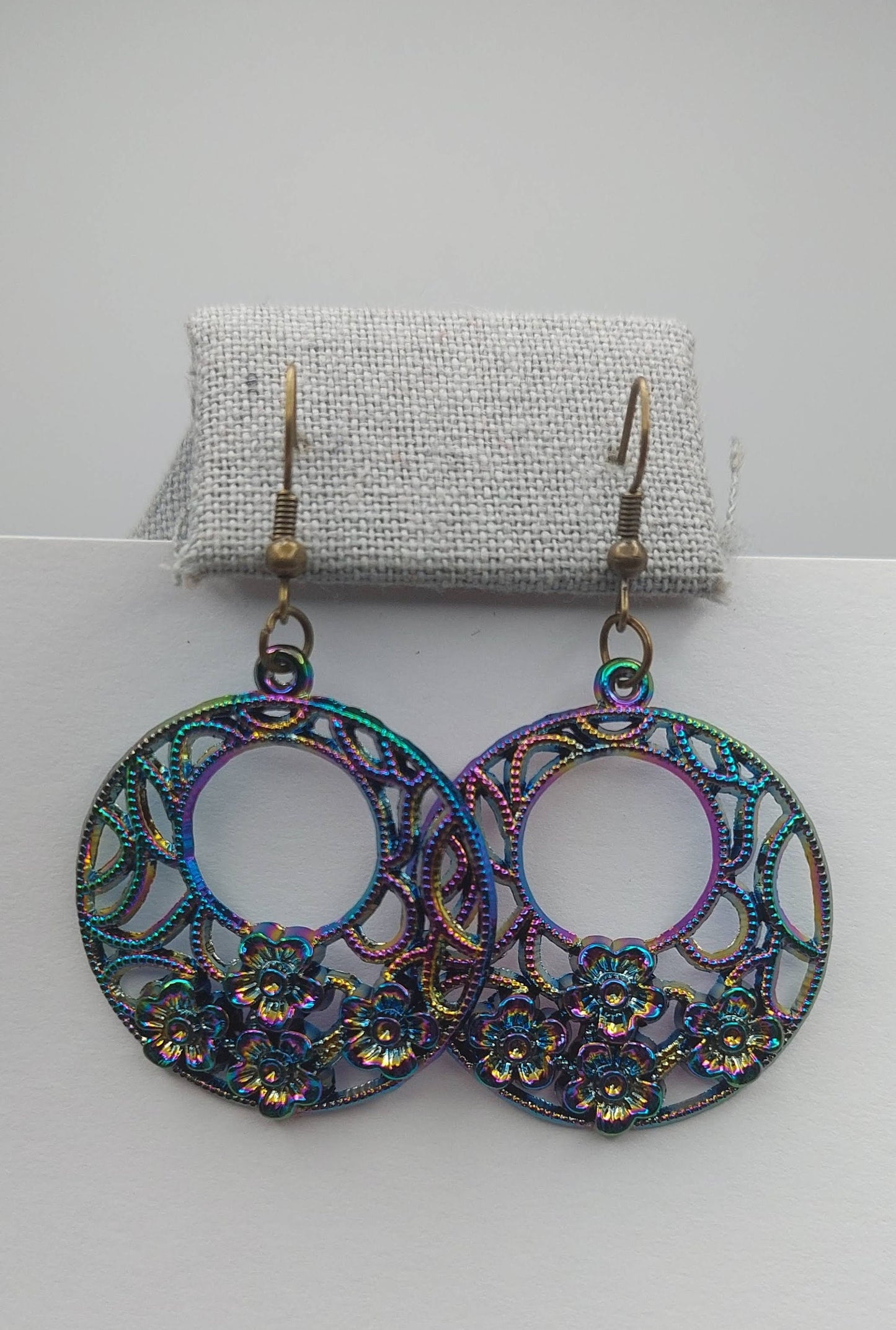 Multicolored Metallic Hoop Floral Earrings