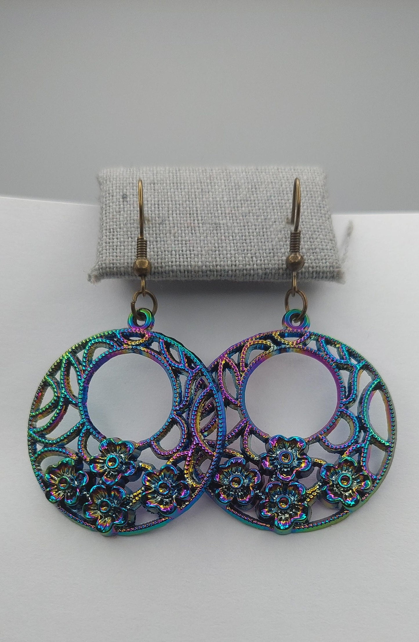 Multicolored Metallic Hoop Floral Earrings