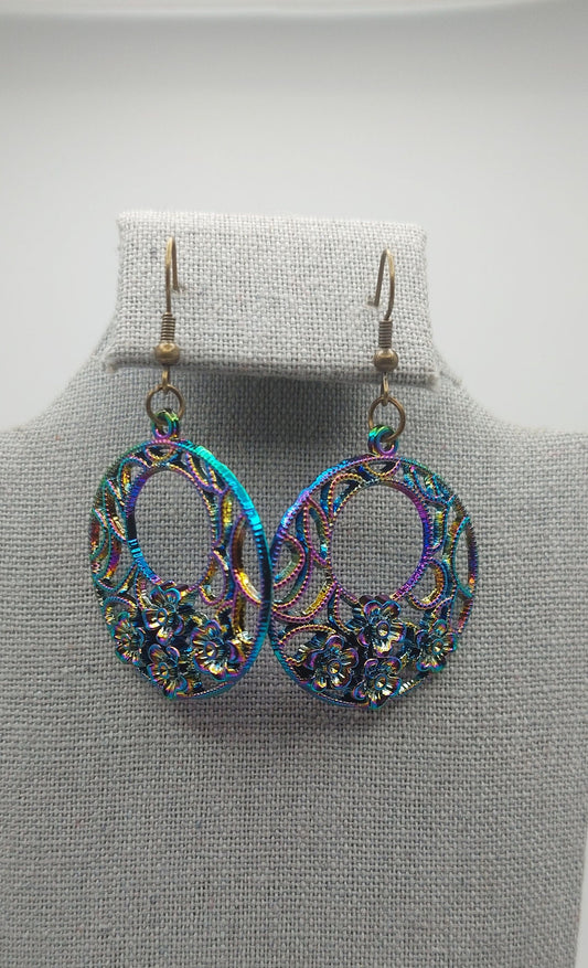 Multicolored Metallic Hoop Floral Earrings