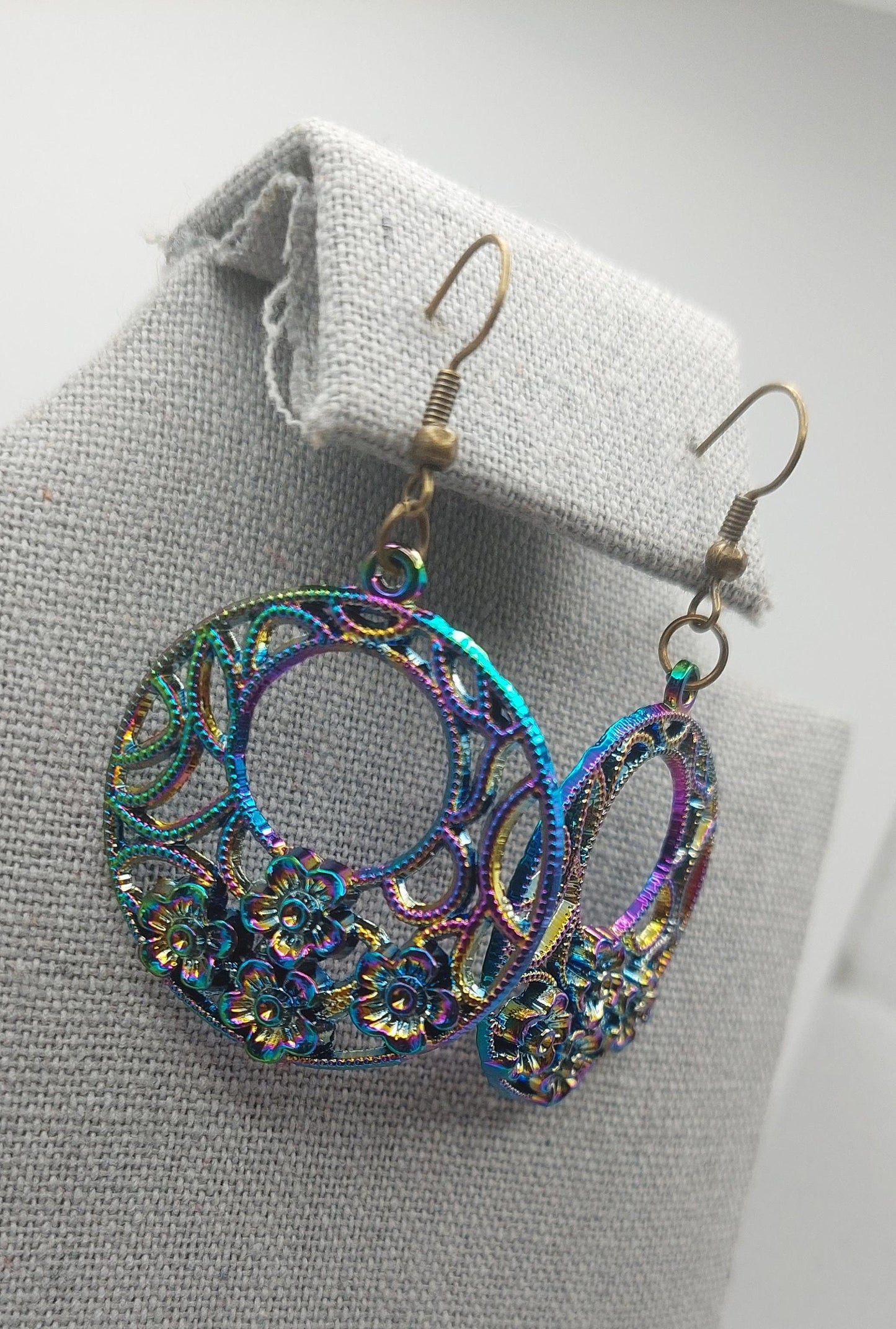 Multicolored Metallic Hoop Floral Earrings