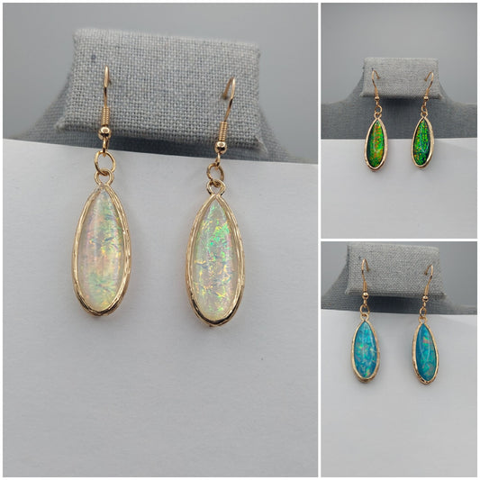 Mulitcolored Black Teal Opal and Emerald Green Teardrop Earrings